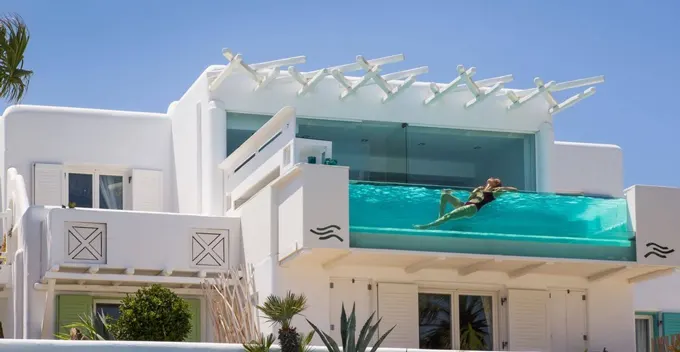 Dive Into Spring at the Only Glass-Front Pool in Mykonos